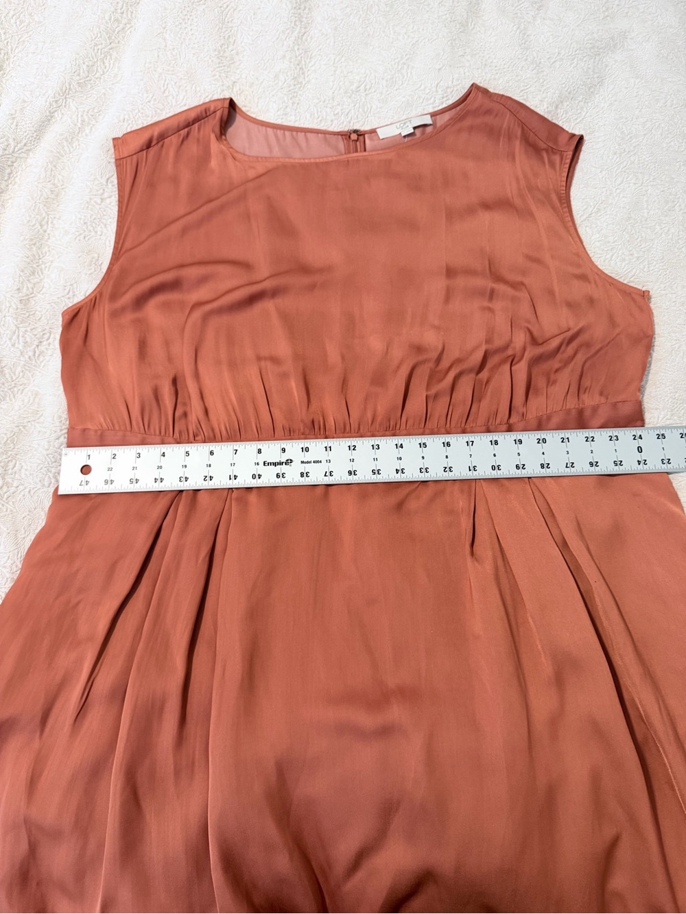 LOFT Sleeveless Satin Midi Dress in Coral Pink - Picture 8 of 13